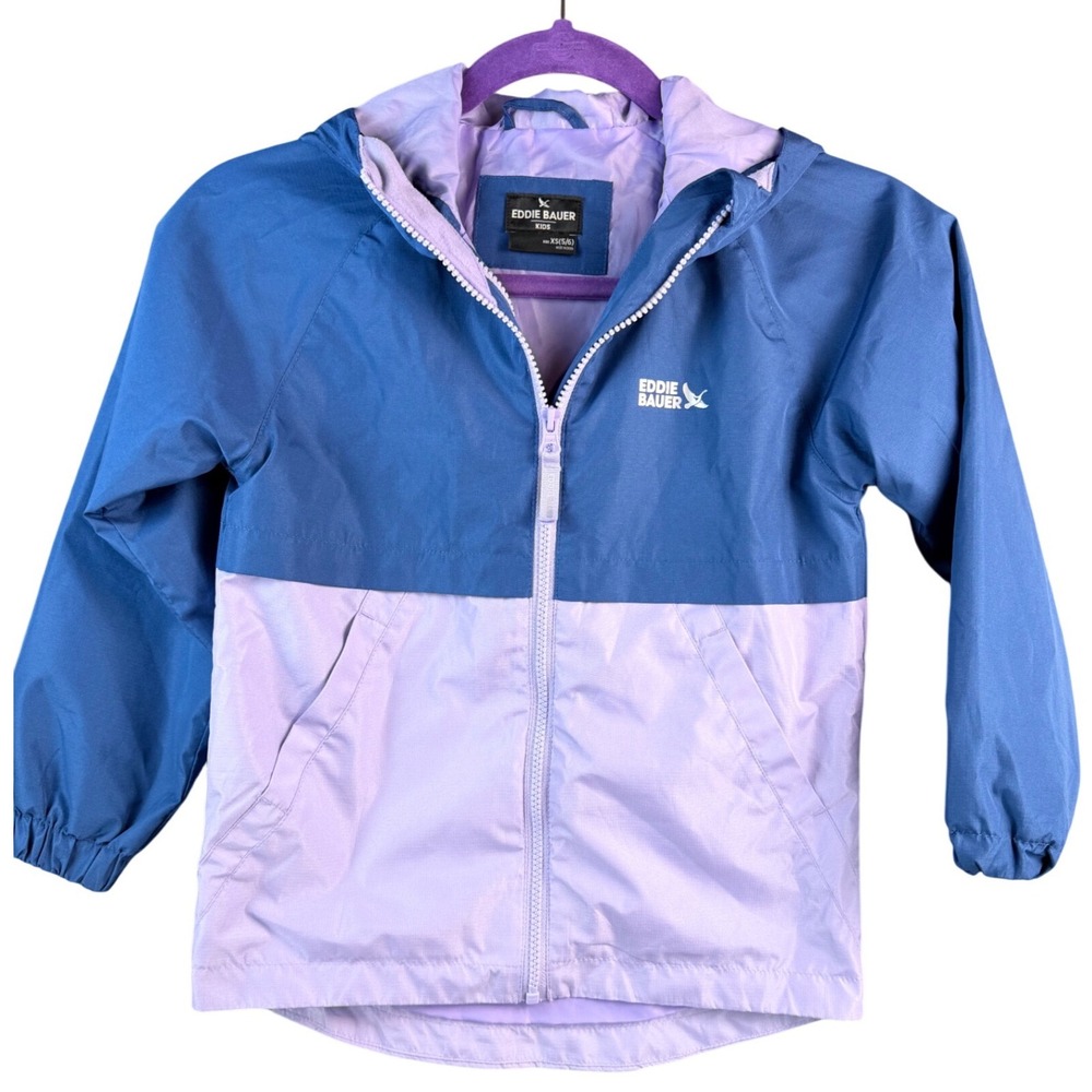 Eddie Bauer Kids Blue Purple Colorblock Windbreaker Hooded Jacket XS 5/6